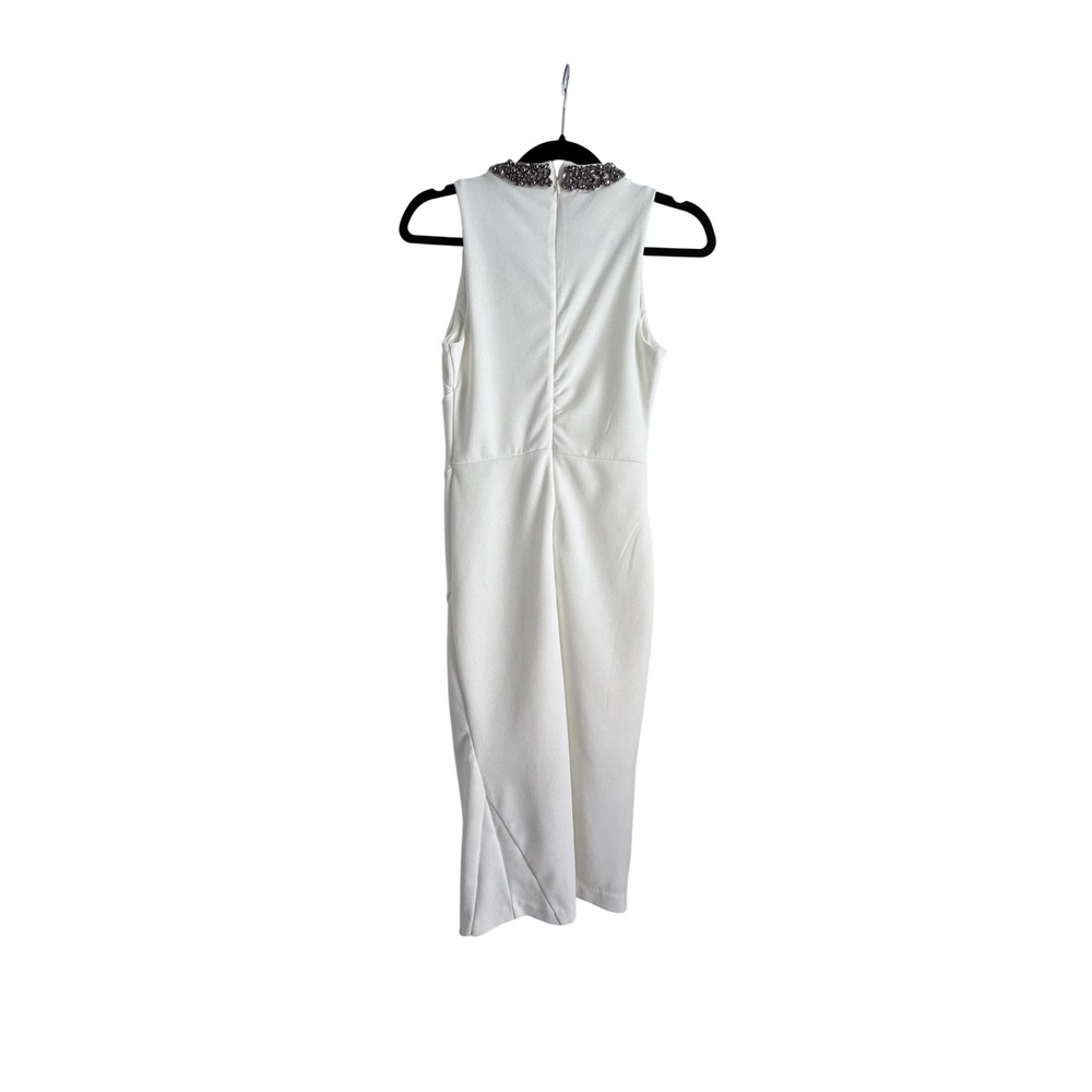 Jennifer Lopez White Embellished Neck Tulip Sheath Midi Dress Sleeveless Size 2 - Picture 3 of 9